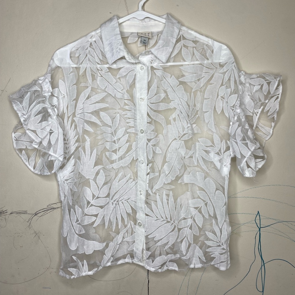 a new day White Leaf Pattern Button Down Shirt